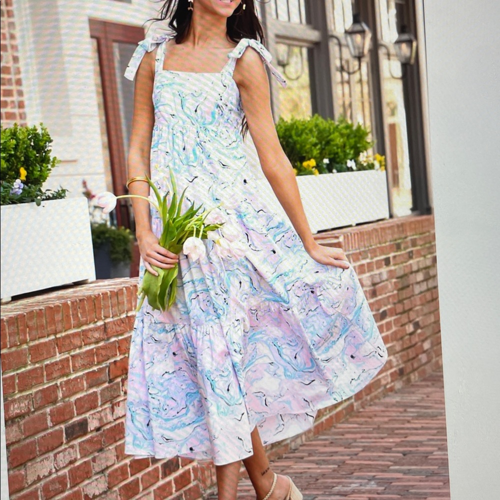 Buddy Love Arlene Tie Shoulder Smocked Back Maxi Tiered Dress Size XS